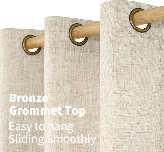 YoungsTex Linen Curtains 84 Inch Length for Living Room, Light Filtering Semi Sheer Window Drapes with Bronze Grommet Privacy for Bedroom Farmhouse Decorative, 42 x 84 Inch, 2 Panels