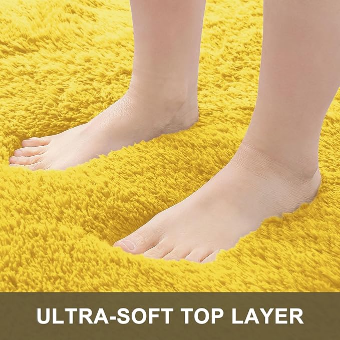 OLANLY 2x4 Machine Washable Runner Rugs for Hallway, Soft Fluffy Shaggy Bedside Rugs for Bedroom, Living Room, Indoor Floor Carpet for Kids Girls and Boys, Nursery Rooms, Home Decor Aesthetic, Yellow