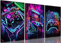 Game Room Decor Posters Set of 3 - Neon Gaming Accessories Theme Canvas Wall Art, Gamer Console Paintings Picture Wall Decor for Children Youth Boys Bedroom 16x24 inch Unframed