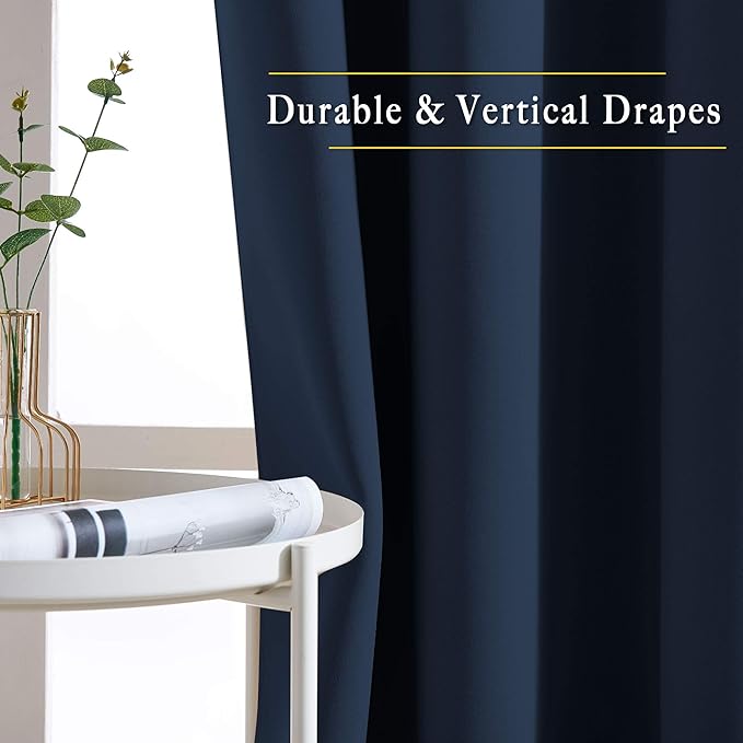 NICETOWN Navy Blackout Curtains 84 inch Length 2 Panels, Grommet Thermal Insulated Window Treatments Light & Sound Reducing Drapes for Living Room/Bedroom, W46 x L84