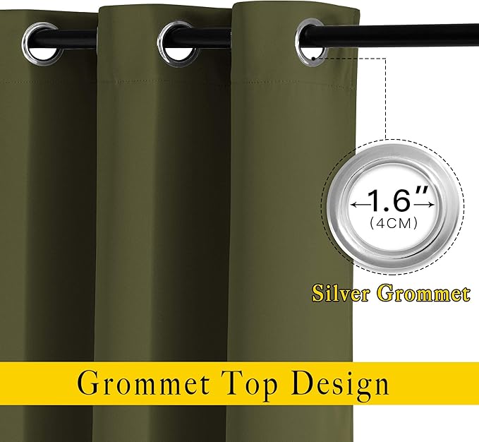 NICETOWN Room Darkening Curtains 84 inch Length 2 Panels Set - 3 Pass Microfiber Noise Reducing Thermal Insulated Solid Ring Top Curtains & Drapes for Living Room (66 x 84 Inch, Olive)