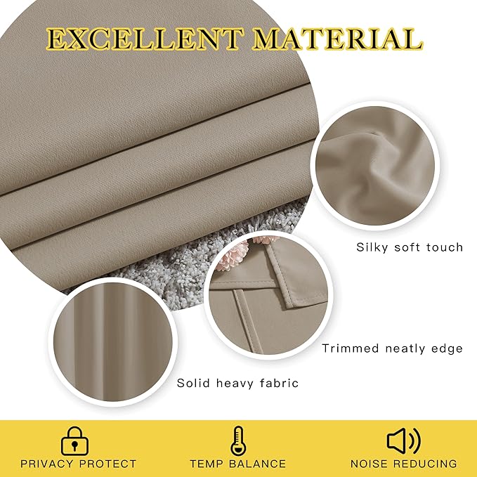 NICETOWN Room Darkening Extra Long Curtains - Home Fashion Ring Top Thermal Insulated Weighted Large Window Treatment Drapes for Nursery (W80 x L108, Taupe, Set of 2)