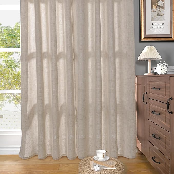 YoungsTex Extre Long Linen Curtains for Living Room 108 Inch Length, Bronze Grommet Natural Linen Textured Drapes Light Filtering for Bedroom, 2 Panel, 52 X 108 Inch