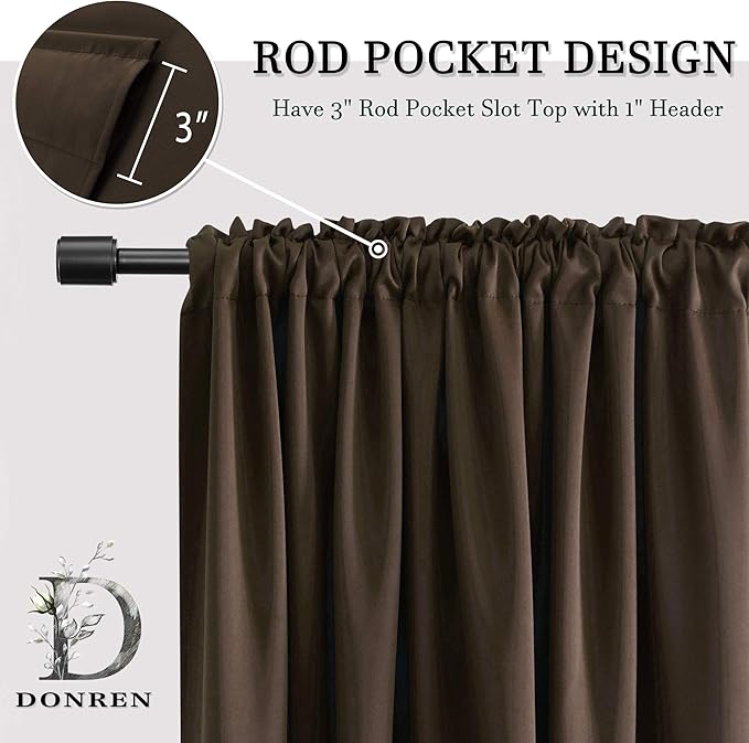 DONREN Blackout Rod Pocket Curtain Panels - Thermal Insulated Curtains for Living Room (Chocolate Brown,42 W x 72 L Inch,2 Panels)