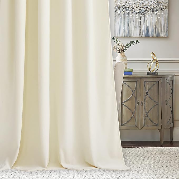 RYB HOME Cream Velvet Curtains 96 inches Length - Heavy Duty Back Tab Decorative Window Drapes Privacy Covering for Living Room Playroom, Width 62 x Length 96 inch, Beige, 2 Panels