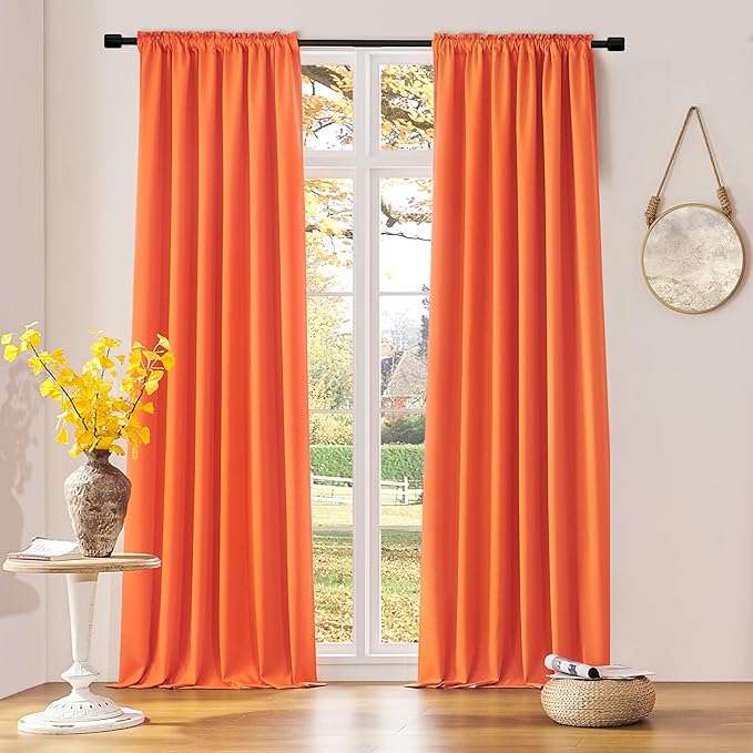 DONREN Extra 108 Inch Long Vibrant Orange Curtains for Villa Livingroom, Vibrant Orange Privacy and Thermal Insulated Blackout Drapes for Long Windows,W52 x L108,Set of 2 Panels