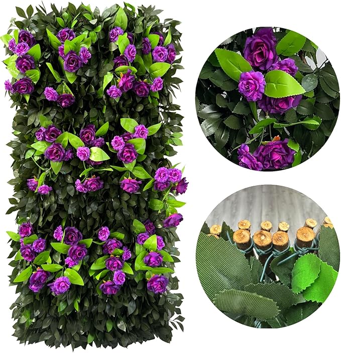 Sumery Expandable Fence Privacy Screen for Balcony Patio Outdoor,Decorative Faux Ivy Fencing Panel,Artificial Hedges (Single Sided Leaves) (1, Branches -Purple Rose)