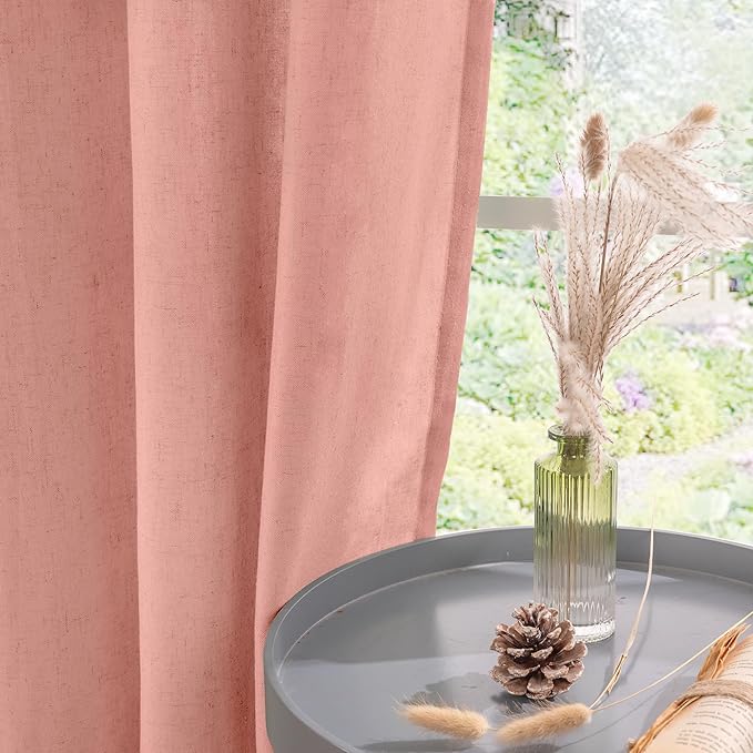 YoungsTex Dusty Rose Linen Curtains for Living Room 80 Inches Length, Light Filtering Grommet Window Drapes No See Through for Girls Bedroom Nursery Spring Decor, 2 Panels, 52 X 80 Inch