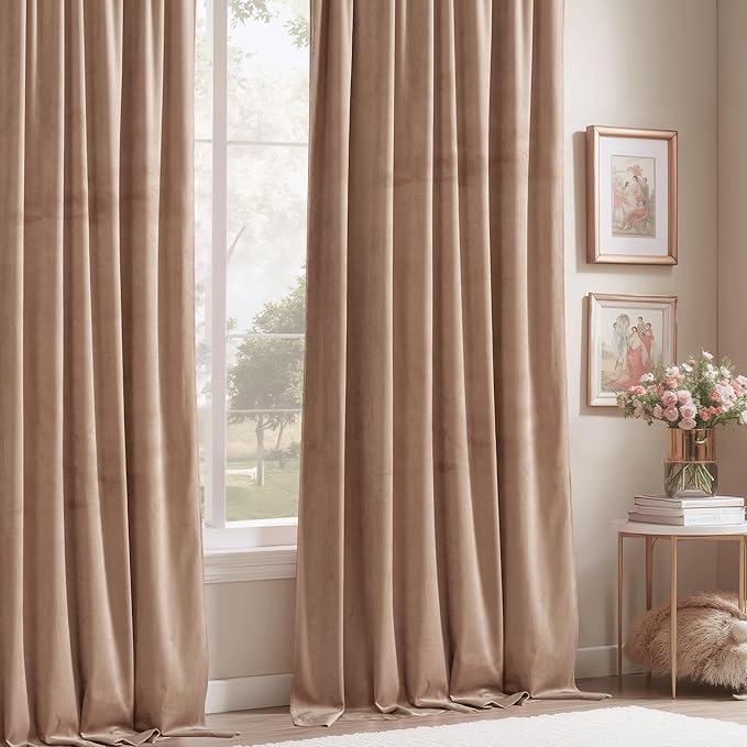 StangH Blush Velvet Curtains 84 inch Length - Room Darkening Privacy Enhancing for Daughters Room/Apartment Thermal Insulated Drapes for Bedroom, Blush Beige, W52 x L84 Inches, 2 Panels
