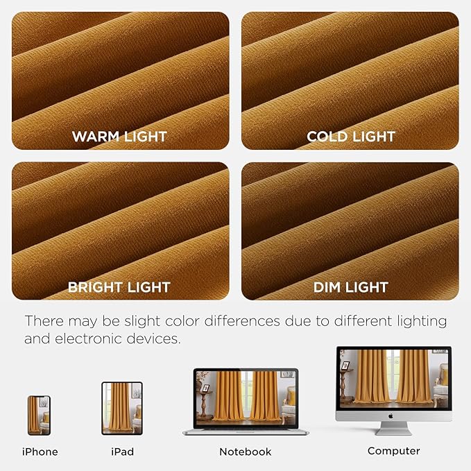 Joydeco Mustard Yellow 100% Blackout Curtains 96 Inch 2 Panels, Luxury Thermal Yellow Velvet Curtains for Bedroom Living Room, Soundproof Blackout Window Drapes, Rod Pocket & Back Tab (52W x 96L)