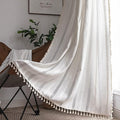 Sutuo Home White Boho Curtains 63 Inches Long for Kitchen Nursery, Light Filtering Shabby Chic Tassels Farmhouse Ivory Window Treatment Hollow Stripes Bohemian Embroidery Drape 1 Panel 52" W x 63" L