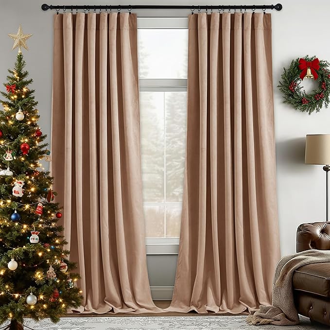 StangH Blush Velvet Curtains 84 inch Length - Room Darkening Privacy Enhancing for Daughters Room/Apartment Thermal Insulated Drapes for Bedroom, Blush Beige, W52 x L84 Inches, 2 Panels
