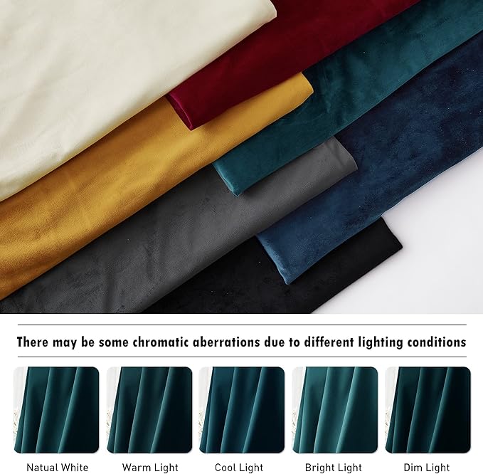 RYB Home Velvet Curtains 2 Panels Set - Super Soft Durable Window Drapes Room Darkening Energy Smart Back Tap for Apartment Villa Room Backdrops, Peacock Blue, W52 x L96 inches, 2 Panels
