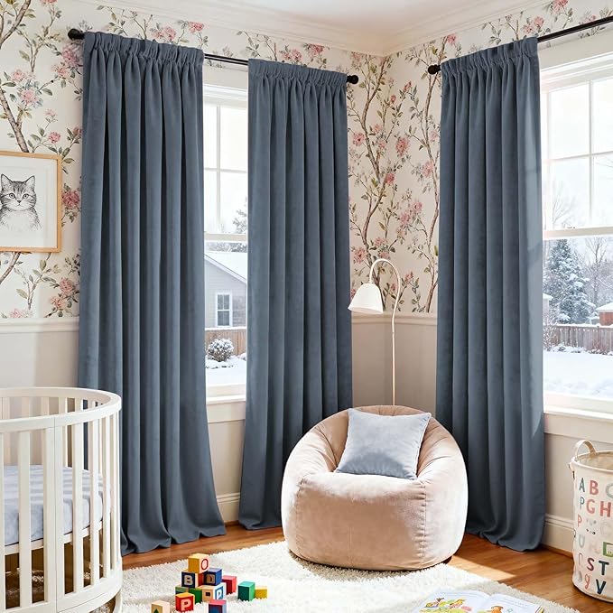 Lazzzy Velvet Blackout Curtains Thermal Insulated Room Window Drapes Super Soft Luxury Curtains for Living Room Bedroom Rod Pocket 2 Panels, Dark Slate, 52" W x 108" L