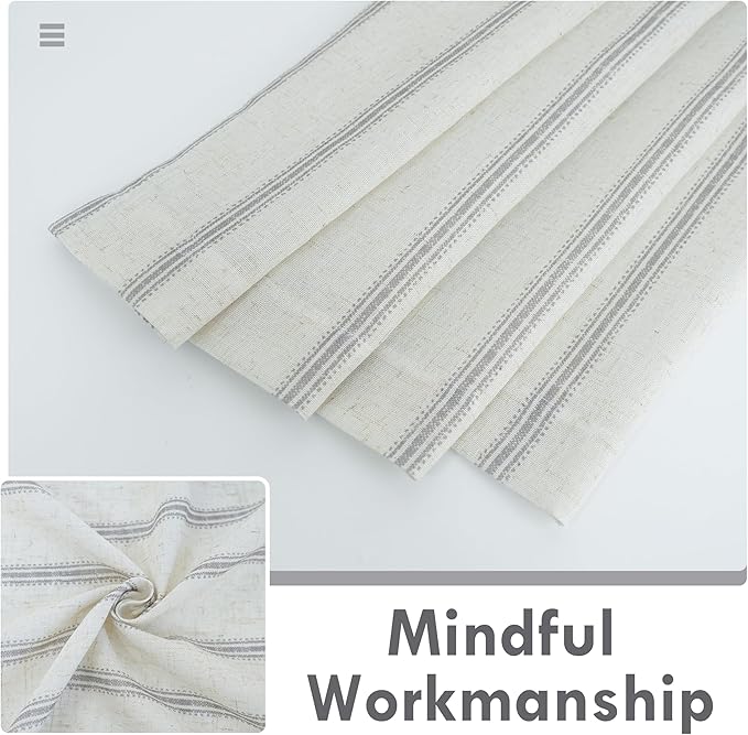 DriftAway Farmhouse Vertical Striped Linen Blend Textured Light Filtering Semi Sheer Curtains for Living Room Bedroom 102 Inches Long Drapes 2 Panels