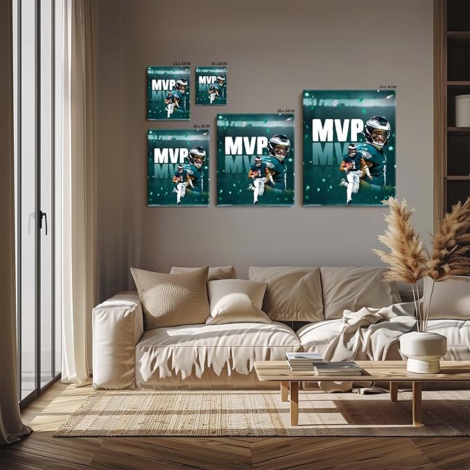 B.B.F MAKE 2025 Super Canvas Bowl Wall Art Champions MVP Hurts Canvas Wall Decor Eagles Poster Print Philadelphia Sports Star Picture Gift Modern Bedroom Living Room Home Decoration, Framed 11x14inch