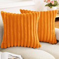 Double-Sided Faux Fur Plush Fall Throw Pillow Covers 18x18 Set of 2 Fuzzy Striped Soft Cozy Pillowcase Luxury Decorative Pillows Square Fluffy Cushion Covers for Couch Sofa Bed,Orange