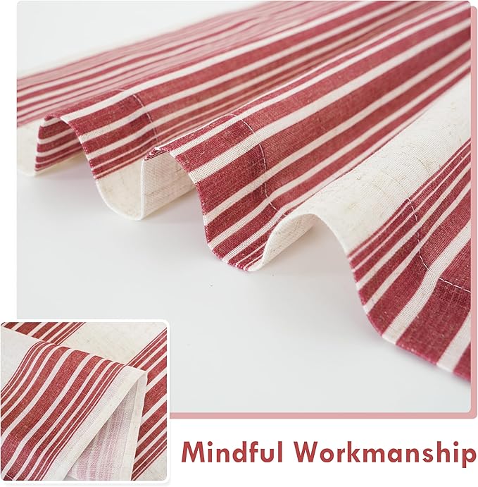 DriftAway Farmhouse Vertical Striped Linen Blend Textured Light Filtering Semi Sheer Curtains for Living Room Bedroom 54 Inches Long Drapes 2 Panels Broad Striped Red