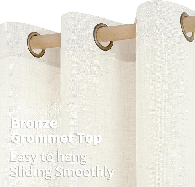 YoungsTex Ivory Linen Curtains 72 Inch Length for Living Room, Light Filtering Drapes with Bronze Grommet Rustic Semi Sheer Privacy for Bedroom Farmhouse Decorative, 52 x 72 Inch, 2 Panels
