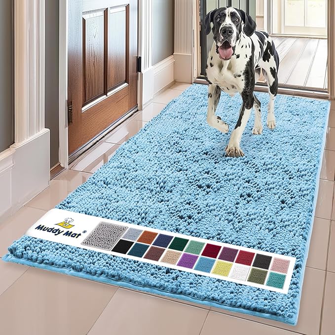 Muddy Mat® | Super Absorbent Door Mat Indoor, Microfiber Quick Dry Chenille Entryway Rug, Non-Slip Front Door Mat, Indoor Mats for Entryway, Machine Washable Pet Rug, Sky Blue 36"x60"