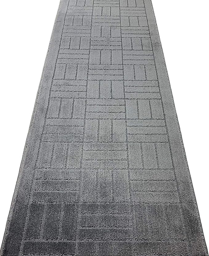 24 FT Extra Long Non-Slip Washable Runner Rug with Rubber Backing, Custom Cut Floor Mat for Kitchen Hallway Stairs Bedroom Bathroom Entry, Bricks Anthracite Grey, Your Choice of Length, (26" X 24')