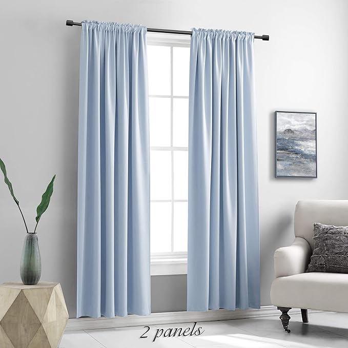 DONREN 84 inche Length Curtain Panels - Light Reducing Thermal Insulated Solid Blackout Curtains/Panels/Drapes for Living Room (Set of 2, 60 inches by 84 Inch, Light Blue)