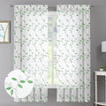 Tollpiz Green Leaf Sheer Curtain Leaves Embroidered Living Room Short Curtains Rod Pocket Voile Window Treatment for Bedroom, 54 x 54 inches Long, Set of 2 Panels