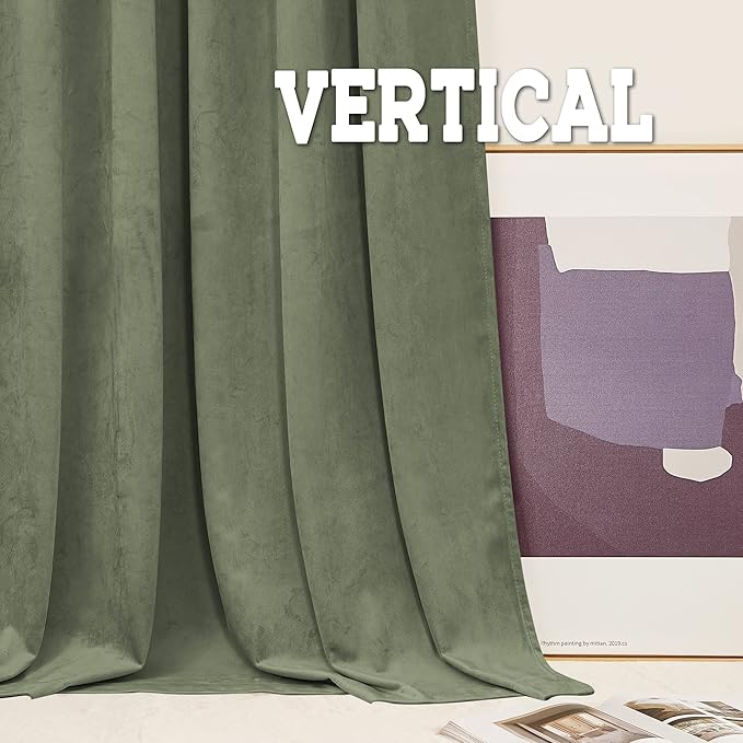 RYB Home Plush Velvet Curtains 96 inches, Heavy Duty Back Tab Decorative Window Drapes Privacy Room Darkening Covering for Living Room Playroom, Sage Green, W52 x L96 inches, Set of 2 Panels