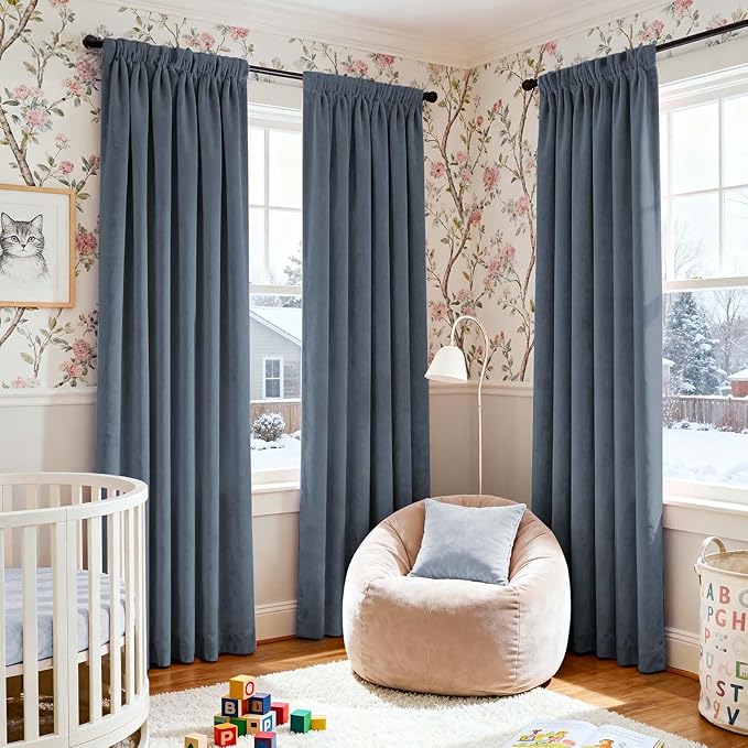 Lazzzy Blue Blackout Velvet Curtains 84 Inch Long Thermal Insulated Room Darkening Lined Curtain Drapes Luxury Back Tab Window Treatments for Bedroom Living Room 2 Panels, 52 x 84 Inch, Aegean Blue