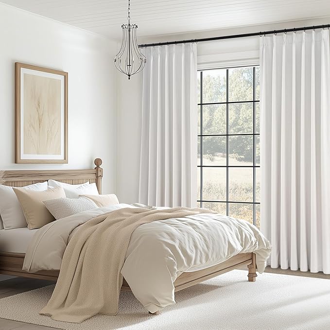 Topfinel 120 Inches Long Extra Long Pinch Pleat Faux Linen Curtains for Living Room,Neutral Beige 100 Percent Blackout Floor to Ceiling Farmhouse Sound Absorbing Drapes 2 Panels for Track System 10 FT