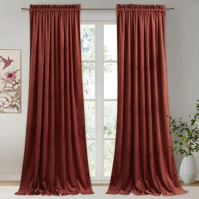 StangH Rust Curtains Velvet - Elegant Rod Pocket Sunlight Blocking Thermal Insulated Home Decoration for Living Room/Guest Room/Baby Nersury, Rust, W52 x L96, 2 Panels