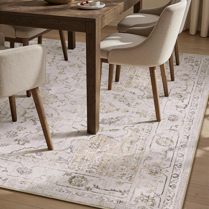 PADOOR 5X7 Area Rug,Rugs for Living Room,Soft Beige Rugs for Bedroom,Machine Washable Rug Non Slip Carpet for Dining Room Living Room Bedside Office