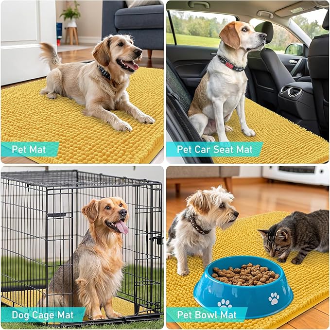 OLANLY Dog Door Mat for Muddy Paws 70x24, Absorbs Moisture and Dirt, Absorbent Non-Slip Washable Doormat, Quick Dry Chenille Mud Mat for Dogs, Entry Indoor Entryway Carpet for Inside Floor, Yellow