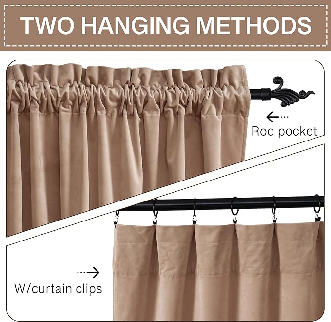 StangH Blush Velvet Curtains 84 inch Length - Room Darkening Privacy Enhancing for Daughters Room/Apartment Thermal Insulated Drapes for Bedroom, Blush Beige, W52 x L84 Inches, 2 Panels