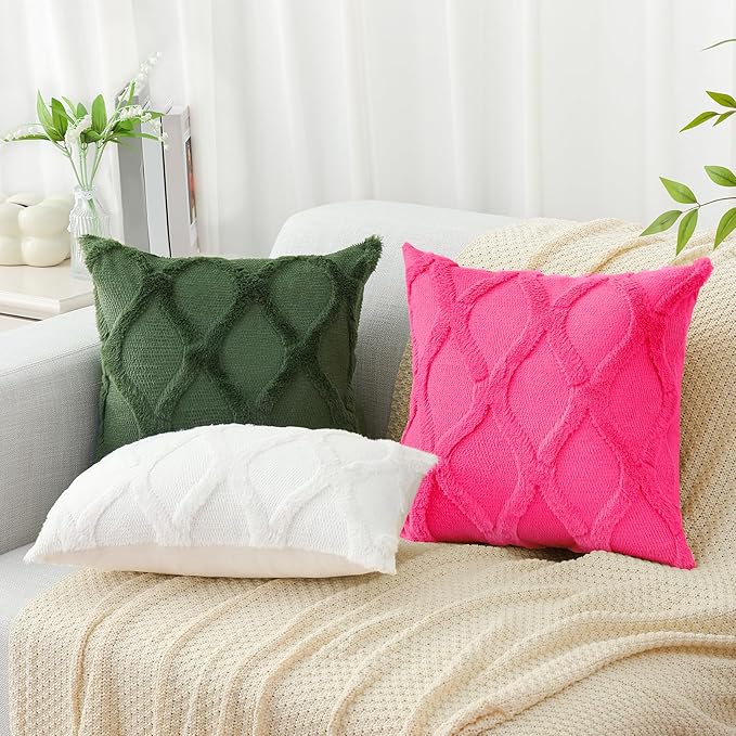 decorUhome Spring Euro Sham Throw Pillow Covers 26x26 Inch Set of 2, Soft Plush Faux Fur Wool Hot Pink Couch Pillow Covers, Decorative Neutral Pillow Cases for Bed Sofa Living Room Home Decor