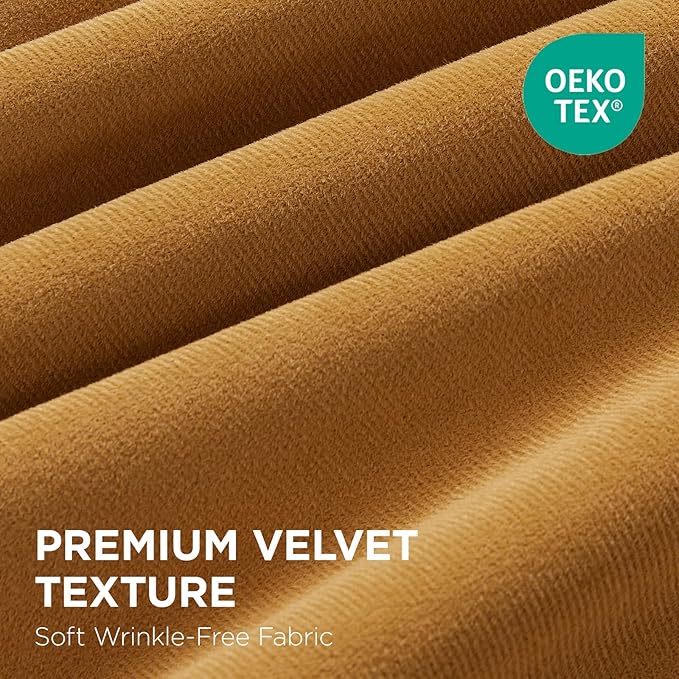 Joydeco Mustard Yellow 100% Blackout Curtains 90 Inch 2 Panels, Luxury Thermal Yellow Velvet Curtains for Bedroom Living Room, Soundproof Blackout Window Drapes, Rod Pocket & Back Tab (52W x 90L)