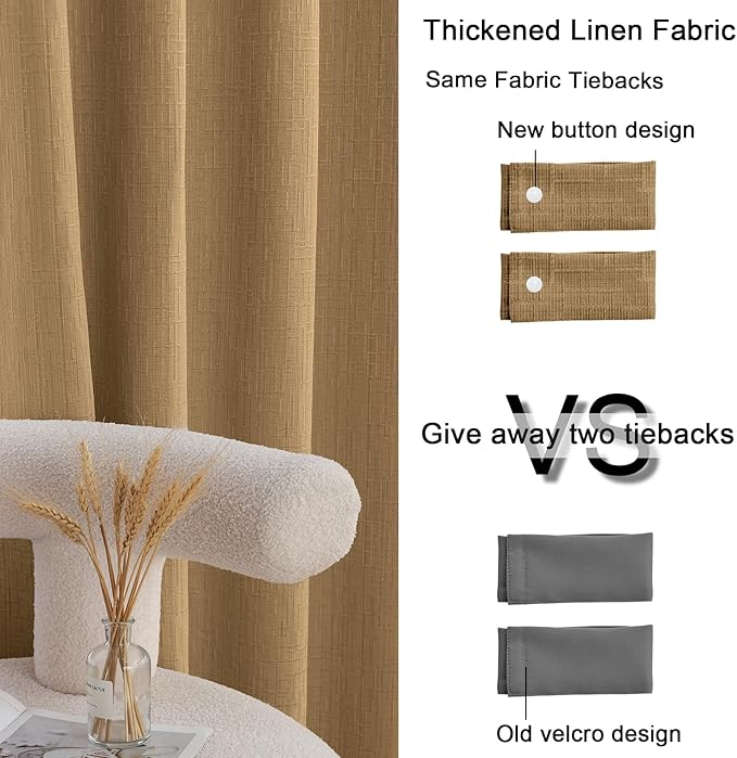 Jacquard Linen Curtains 63 inch Length 2 Panels Thick Faux Linen Blended Window Drapes Burlap Textured Curtains with Grommet for Living Room Bedroom Farmhouse (42x63 Light Coffee) Natural