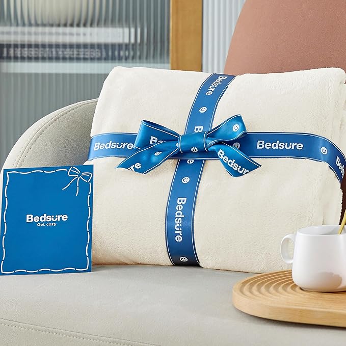 Bedsure GentleSoft Fleece Blankets Queen Size Cream - Bed Blanket Soft Lightweight Plush Fuzzy Cozy Luxury Microfiber, 90x90 inches