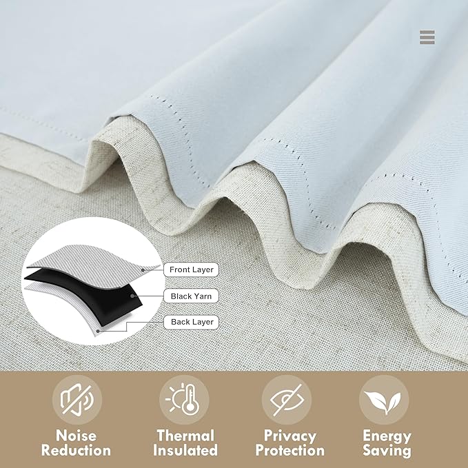 DriftAway Double Layer Linen Blackout Tie Up Curtains Thermal Insulated Fully Lined Balloon Roman Shade Bathroom Window Adjustable Rod Pocket for Small Window 25 Inch by 47 Inch Light Linen