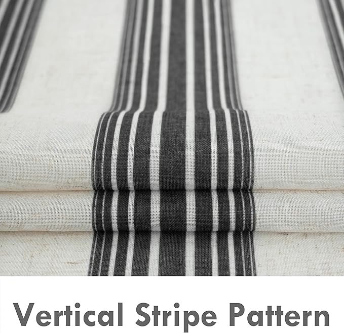 DriftAway Farmhouse Vertical Striped Linen Blend Textured Light Filtering Semi Sheer Curtains for Living Room Bedroom 84 Inches Long Drapes 2 Panels Broad Striped Linen Black