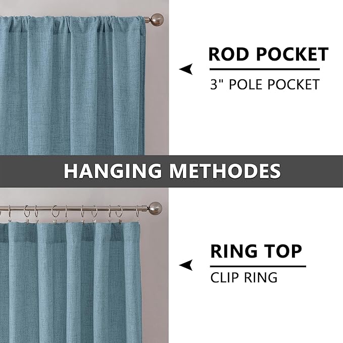 Tollpiz Linen Curtains Bedroom Rod Pocket Semi Sheer Curtain Burlap Light Filtering Thick Linen Drapes for Living Room, 54 x 84 inches Long, Dusty Blue, Set of 2 Panels