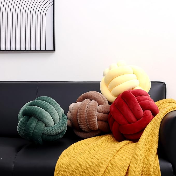 Petrella Knot Pillow Throw Pillows Ball Round Cute Throw Pillows Home Decor Cushion Decorative Aesthetic Spandex,Burgundy 11inch