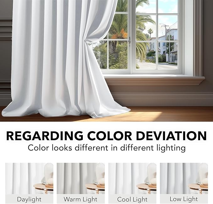 Deconovo Blackout Curtains, Thermal Insulated, W52 x L63 2 Panels, Back Tab, Machine Washable, Room-Darkening Drapes for Bedroom/Living Room Pure White