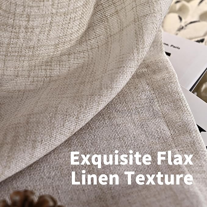 YoungsTex Linen Curtains 80 Inches Length 2 Panels for Living Room, Semi Sheer Drapes with Bronze Grommet Light Filtering for Living Room Bedroom Rustic Farmhouse Lightweight, 52 x 80 Inch