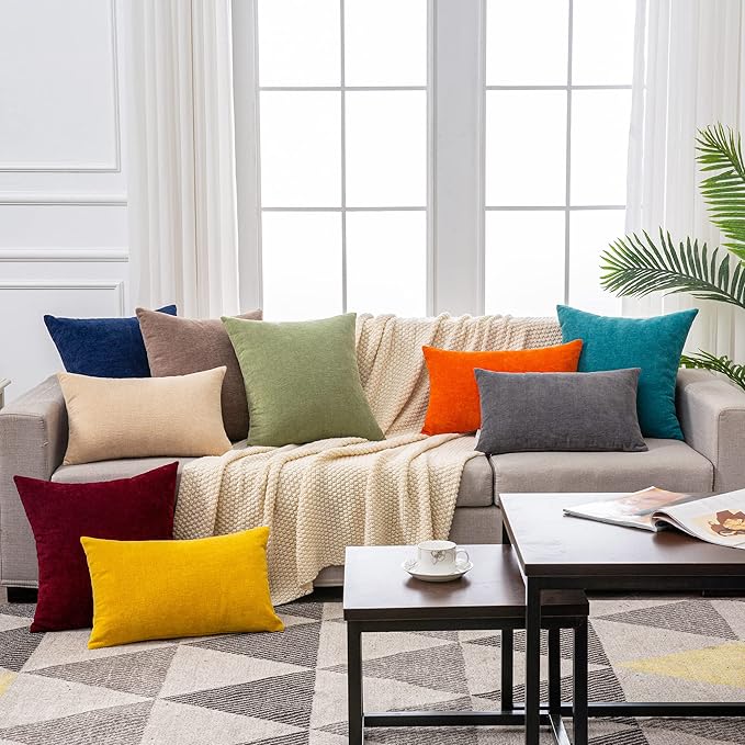 GAWAMAY Decorative Square Throw Pillow Covers 20"x20" Inch Set of 2, Super Soft Chenille Pillows Farmhouse Fall Pillowcase for Living Room Bedroom Sofa Couch Cushion Cover Beige 50x50cm (No Insert)