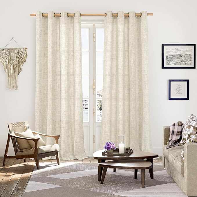 YoungsTex 90 Inch Length Linen Curtains for Living Room, Light Filtering Drapes with Bronze Grommet Privacy for Bedroom Office Window Extre Long, 52 x 90 Inch, 2 Panels