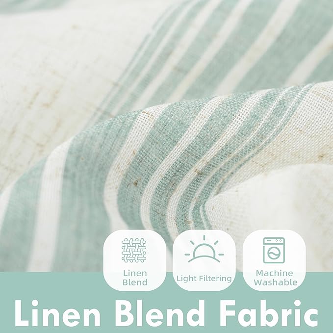 DriftAway Farmhouse Vertical Striped Linen Blend Textured Light Filtering Semi Sheer Curtains for Living Room Bedroom 108 Inches Long Drapes 2 Panels Broad Striped Green