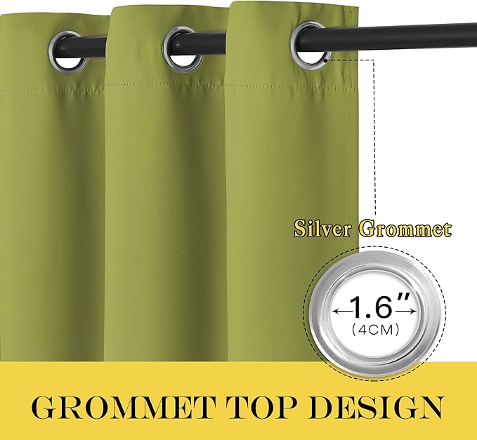 NICETOWN Fresh Green Blackout Curtains 72 inches Long, Grommet Privacy Window Treatment Thermal Insulated Room Darkening Sliding Glass Door Drape for Bedroom Living Room, 1 Panel, W100 x L72