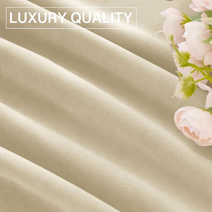 StangH Beige Velvet Curtains for Bedroom 96 inches Long, Luxury Light Dimming Privacy Protect Room Dividers Heavy Thick Sliding Door Drapes for Living Room, W62 x L96, 2 Panels