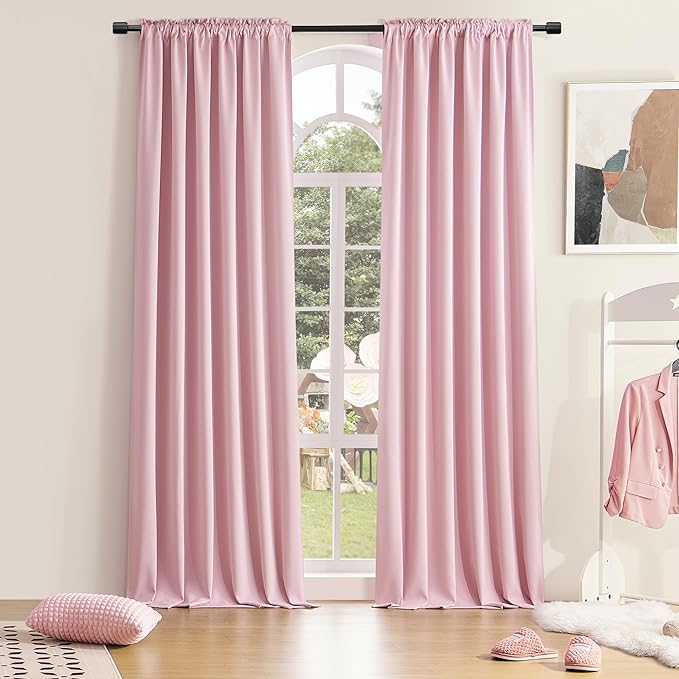 DONREN Pink Blackout Drapes for Girls Room - Home Decoration Privacy Protection Thermal Insulated Blackout Window Drape with Rod Pocket (2 Panels,42 x 96 Inch)